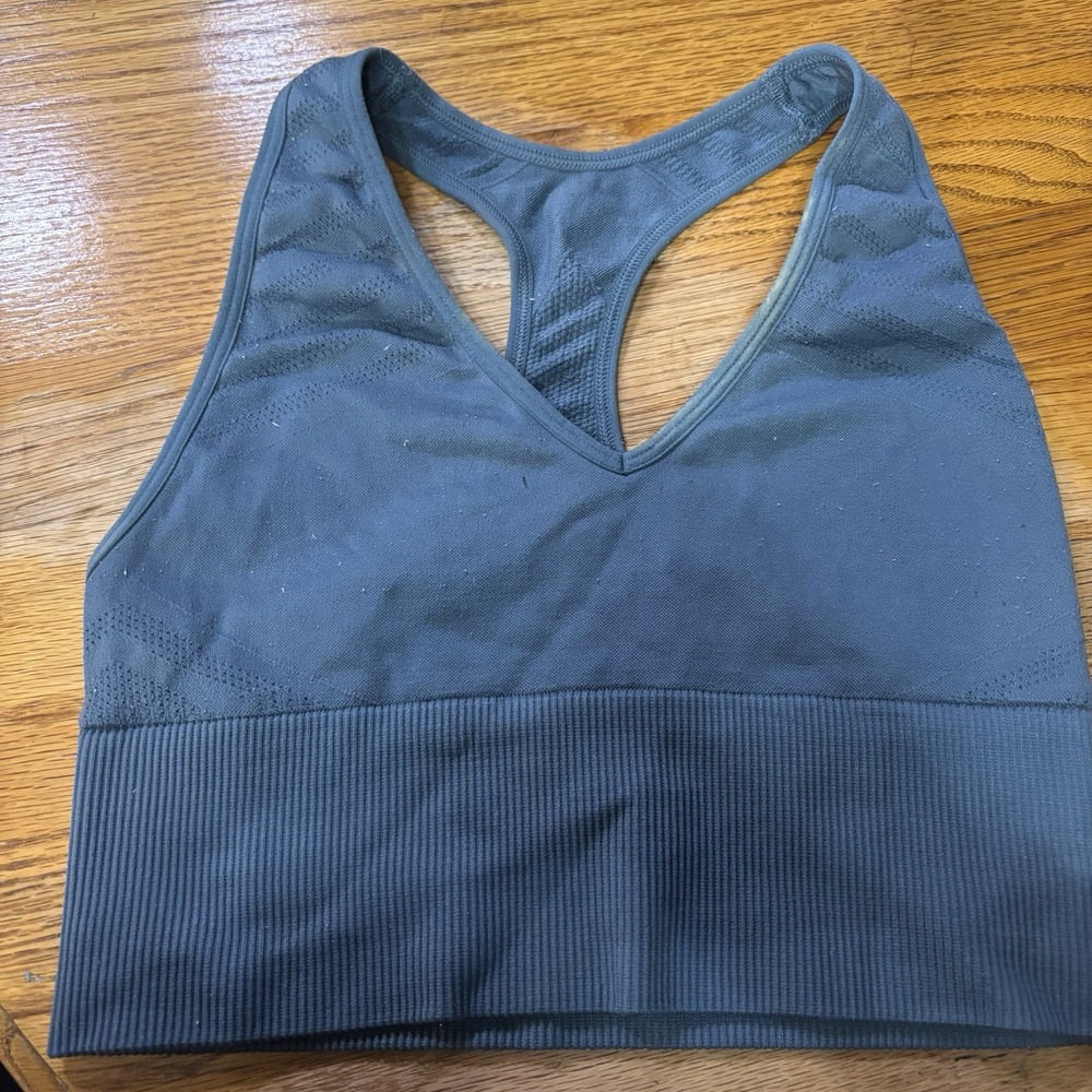 Pink Women's Athletic Sports Bra‎ Razorback Ribbed Band Blue Pink Logo Size S/M - Picture 4 of 4
